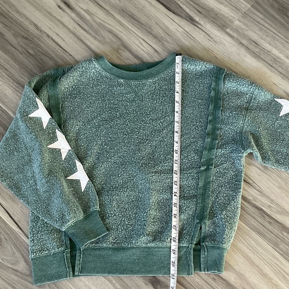Vintage Havana Girls Green Sweatshirt White Stars Cozy Pullover Size 10